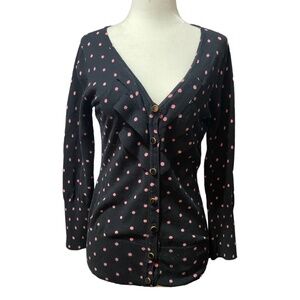 Charlotte polka dot rockabilly, retro style ruffled cardigan. Sz L